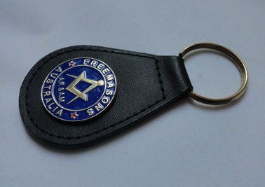 Aluminium, Roestvrij staal, Zacht pvc, het Leer Keychain van Messingsvrijmetselaars met het Bosseleren