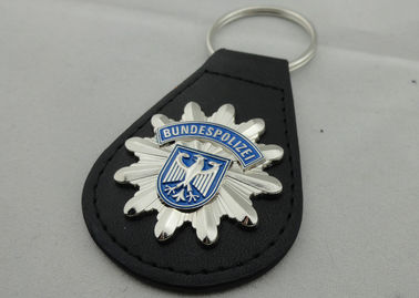 3D BUNDESPOLIZEI-Leer Keychain, Aangepaste Keychains met het Emailembleem van de Zinklegering