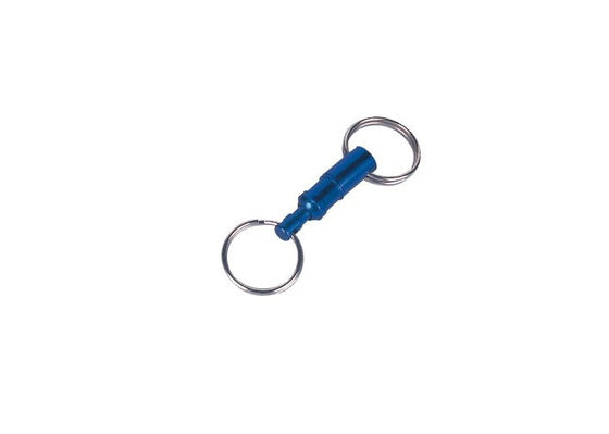 De blauwe Aluminiumtrekkracht verdubbelt apart sleutelringhouder Promotiekeychains 30595
