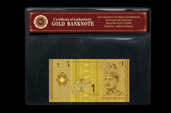 Schitterende Nota Maleisië 1 Ringgit 24k Gouden Bankbiljet met Plastic Houder