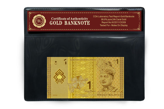Schitterende Nota Maleisië 1 Ringgit 24k Gouden Bankbiljet met Plastic Houder