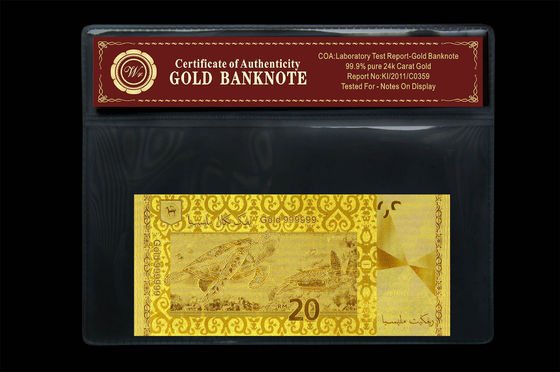 Ringgit van Maleisië 20 in 24 Pure Gold Banknote Plastic de Houderspak dat van Karat in reliëf wordt gemaakt