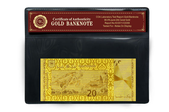 Ringgit van Maleisië 20 in 24 Pure Gold Banknote Plastic de Houderspak dat van Karat in reliëf wordt gemaakt