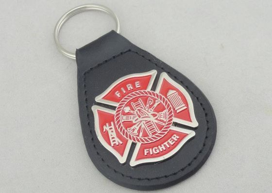 Zinklegering Gepersonaliseerd Leer Keychains/het Leer Zeer belangrijke Ketting van de Brandvechter